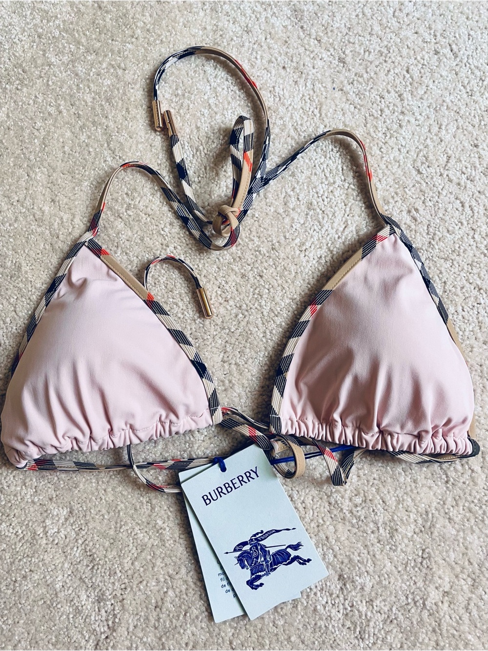 Burberry NWT authentic pink Mata Triangle Bikini Top with Check Trim. - Picture 4 of 8
